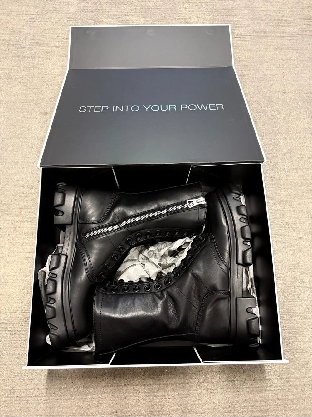 Men's Black Leather Lace-Up Combat Boots with Side Zip